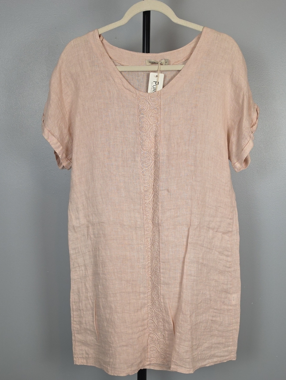 Valentina Naldi Blush Shift 100% Linen Dress, Size L/Large, NEW